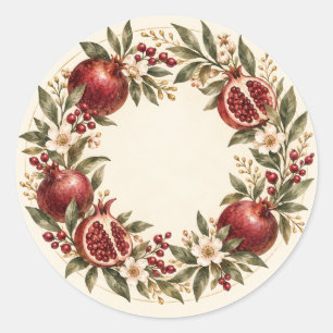Burgundy Pomegranate Fall Wedding Favour Classic Round Sticker