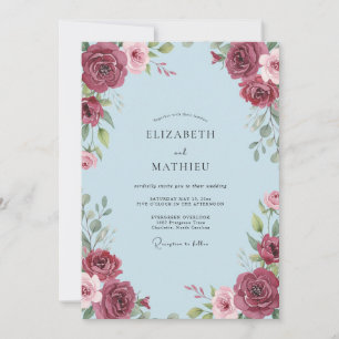 Burgundy Powder Leafy Wedding Invitation