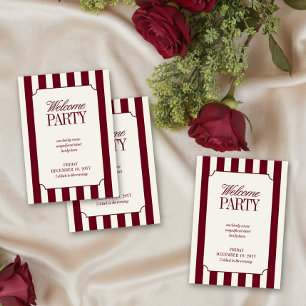 Burgundy Preppy Stripe Wedding Welcome Party Enclosure Card