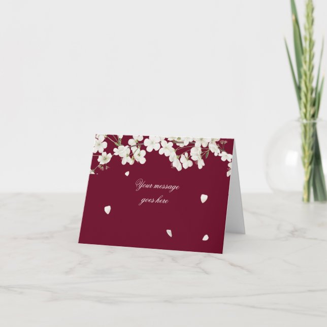 Burgundy Pretty White Blossom Your Message Card (Front)
