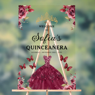 Burgundy Princess Quinceañera Birthday Welcome  Acrylic Sign
