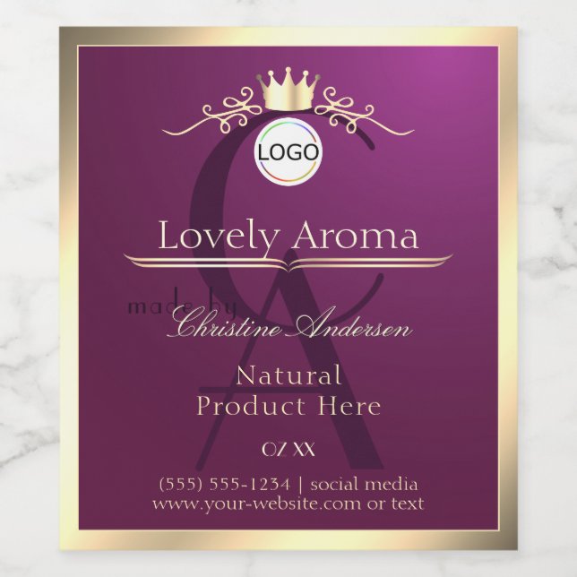 Burgundy Product Label Gold Border Logo Monogram (Single Label)