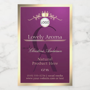 Burgundy Product Label Gold Border Logo Monogram