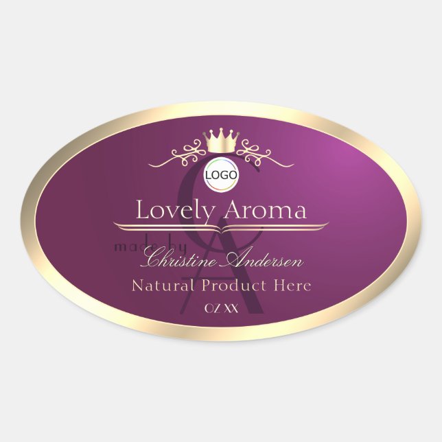 Burgundy Product Label Gold Border Logo Monogram (Front)