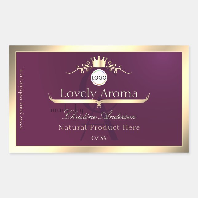 Burgundy Product Label Gold Border Logo Monogram (Front)