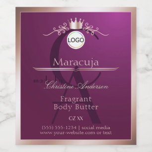 Burgundy Product Label Rose Gold Frame Monogram
