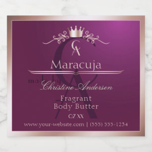 Burgundy Product Label Rose Gold Frame Monogram