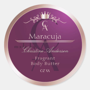 Burgundy Product Label Rose Gold Frame Monogram