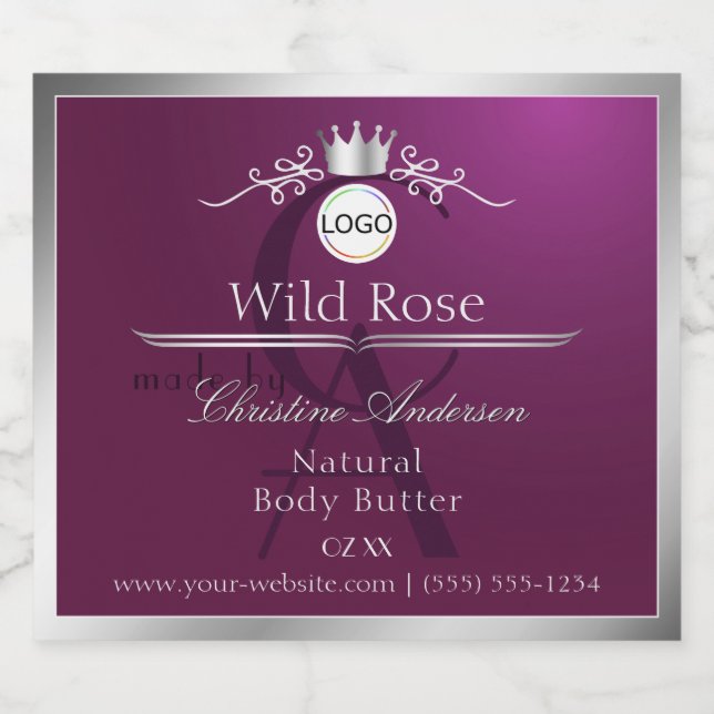 Burgundy Product Label Silver Frame Logo Monogram (Single Label)