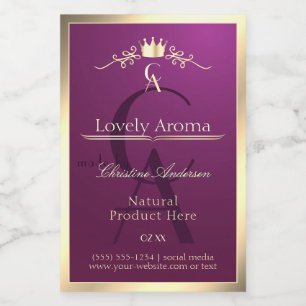 Burgundy Product Label with Gold Border Monogram