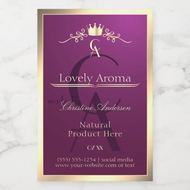 Burgundy Product Label with Gold Border Monogram (Single Label)
