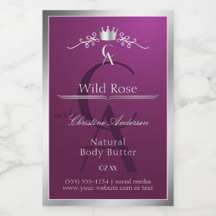 Burgundy Product Label with Silver Frame Monogram