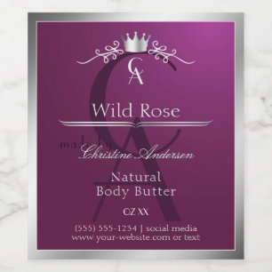 Burgundy Product Label with Silver Frame Monogram
