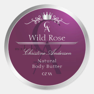 Burgundy Product Label with Silver Frame Monogram