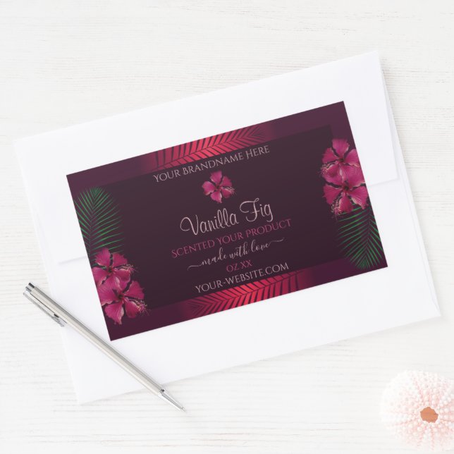 Burgundy Product Labels Hawaii Flowers Palm Leaves (Envelope)