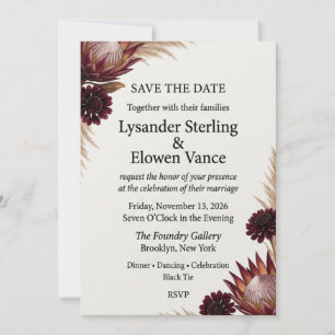 Burgundy Protea & Pampas Grass Save the Date Card