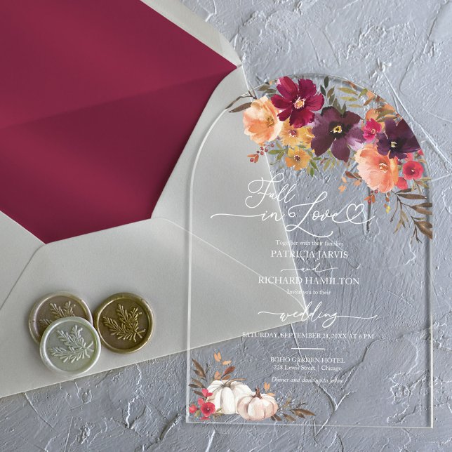 Burgundy Pumpkin Autumn Acrylic Wedding Invitation (Creator Uploaded)