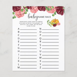 Burgundy pumpkin Baby name race game