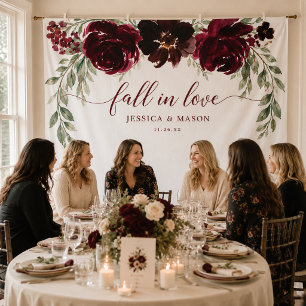Burgundy Pumpkin Fall In Love Backdrop Photo Booth Tapestry
