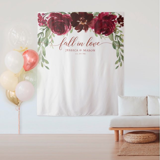 Burgundy Pumpkin Fall In Love Backdrop Photo Booth Tapestry (Creator Uploaded)