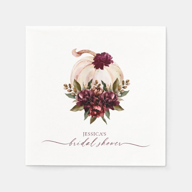 Burgundy Pumpkin Fall in Love Bridal Shower Invite Napkin (Front)