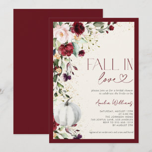 Burgundy Pumpkin Fall in Love Gold Floral Invitation