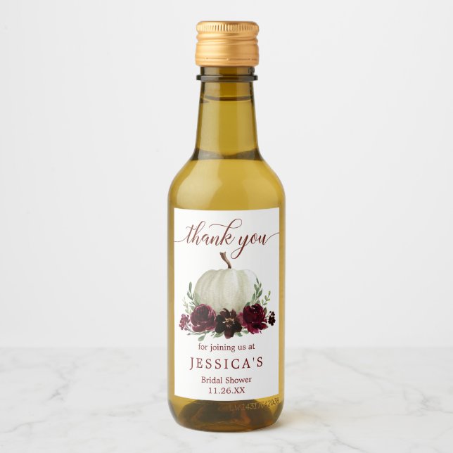 Burgundy Pumpkin Fall Mini Wine Bottle Label (Front)