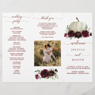Burgundy Pumpkin Fall Tri-Fold Wedding Program Flyer