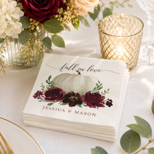 Burgundy Pumpkin Fall Wedding Cocktail Napkin