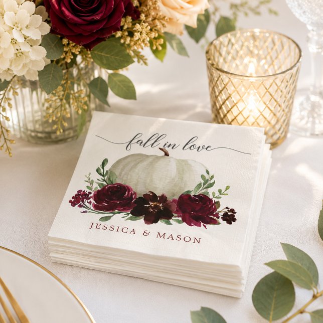 Burgundy Pumpkin Fall Wedding Cocktail Napkin (Creator Uploaded)