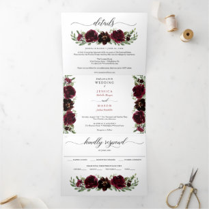 Burgundy Pumpkin Fall Wedding Tri-Fold Invitations