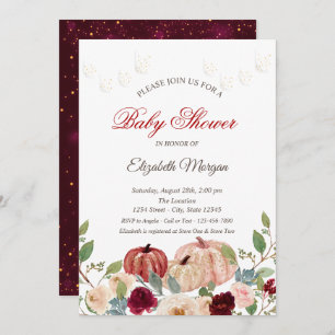 Burgundy Pumpkin,Lights,Floral Baby Shower Invitation