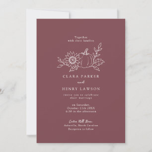 Burgundy Pumpkin Sunflower Wedding Invitation