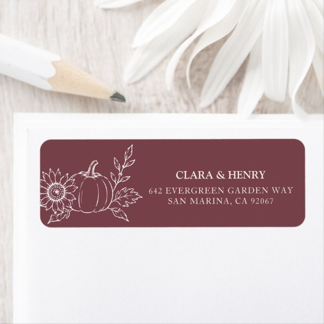 Burgundy Pumpkin Sunflower Wedding Return Address (Insitu)