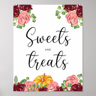 Burgundy pumpkin sweets and treats baby shower poster