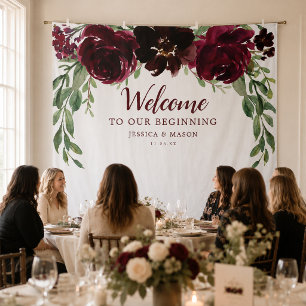 Burgundy Pumpkin Wedding Backdrop Photo Booth Tapestry
