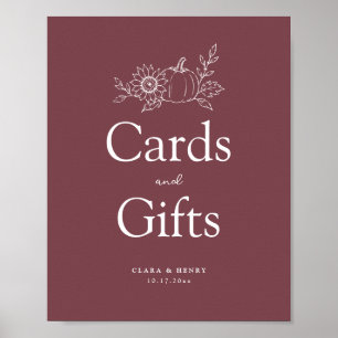 Burgundy Pumpkin Wedding Cards and Gifts Sign