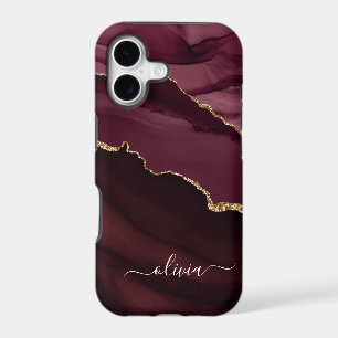 Burgundy Purple Agate Geode Gold Monogram