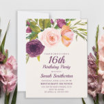 Burgundy Purple Blush Pink Floral 16th Birthday Card<br><div class="desc">Elegant and beautiful purple,  burgundy,  and blush pink watercolor floral on cream-coloured 16th birthday party invitation for teen girls.   Contact us for help with customisation or to request matching products.</div>