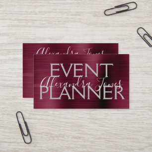 Burgundy Purple Brushed Metal Event Planner Business Card