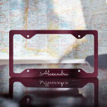 Burgundy Purple Brushed Metal Monogram Licence Plate Frame<br><div class="desc">Burgundy Cranberry Purple Faux Brushed Metal Elegant Monogram License Plate. This License Plate can be customised to include your first name. Please contact the designer if you would like customised matching items.</div>