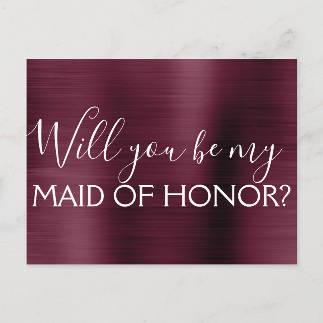 Burgundy Purple Elegant and Modern Maid of Honour Invitation Postcard (Front)
