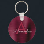 Burgundy Purple Faux Stainless Steel Monogram Key Ring<br><div class="desc">Burgundy Cranberry Purple Faux Stainless Steel Metallic Elegant Keychain. These Elegant Keychains can be customised to include your initial and first name.</div>