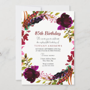 Burgundy Purple Floral 85th Birthday Party Invite