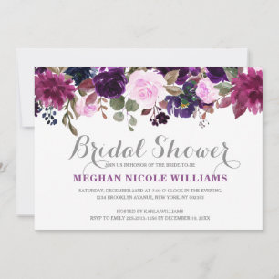 Burgundy Purple Floral Rustic Boho Bridal Shower Invitation