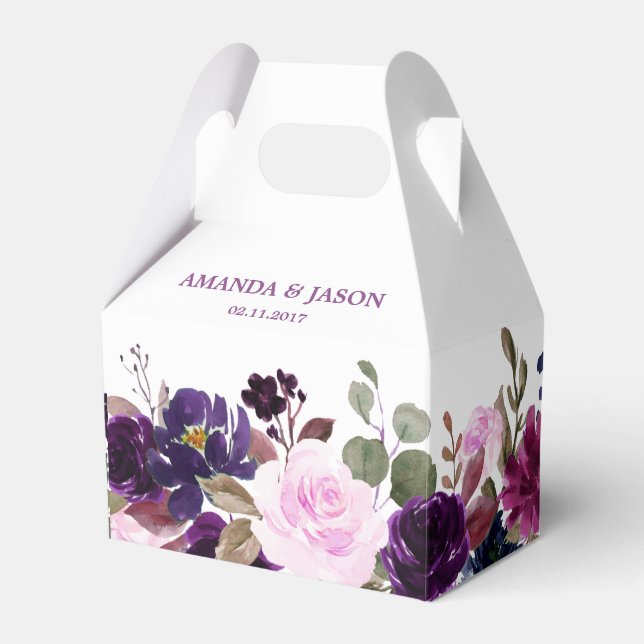 Burgundy Purple Floral Rustic Boho Wedding Favour Box (Front Side)