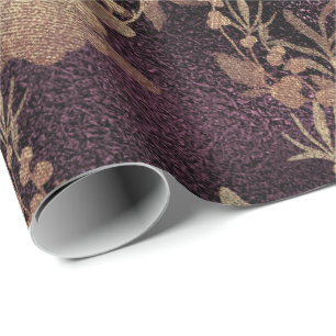 Burgundy Purple Glass Old Gold Wreath Metallic Wrapping Paper