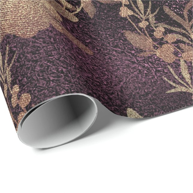 Burgundy Purple Glass Old Gold Wreath Metallic Wrapping Paper (Roll Corner)