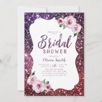 Burgundy purple glitter floral bridal shower