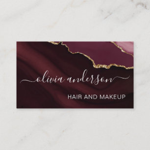 Burgundy Purple Gold Agate Geode Hair Makeup Salon Business Card